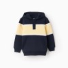 Cotton hooded sweatshirt with colour block for boys, blue/yellow/white