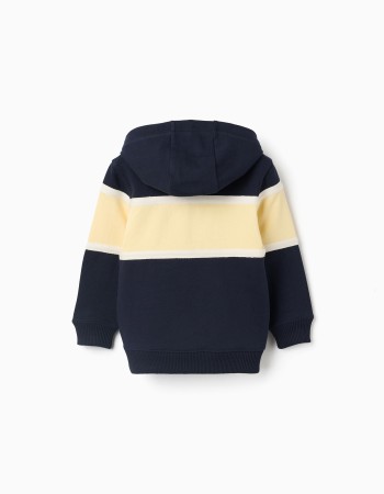 Cotton hooded sweatshirt with colour block for boys, blue/yellow/white