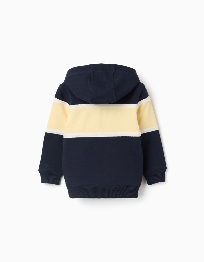 Cotton hooded sweatshirt with colour block for boys, blue/yellow/white