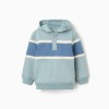 Cotton hooded sweatshirt with colour block for boys, green/blue/white
