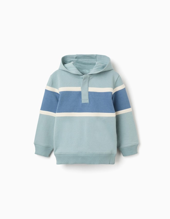 Cotton hooded sweatshirt with colour block for boys, green/blue/white