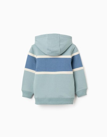 Cotton hooded sweatshirt with colour block for boys, green/blue/white
