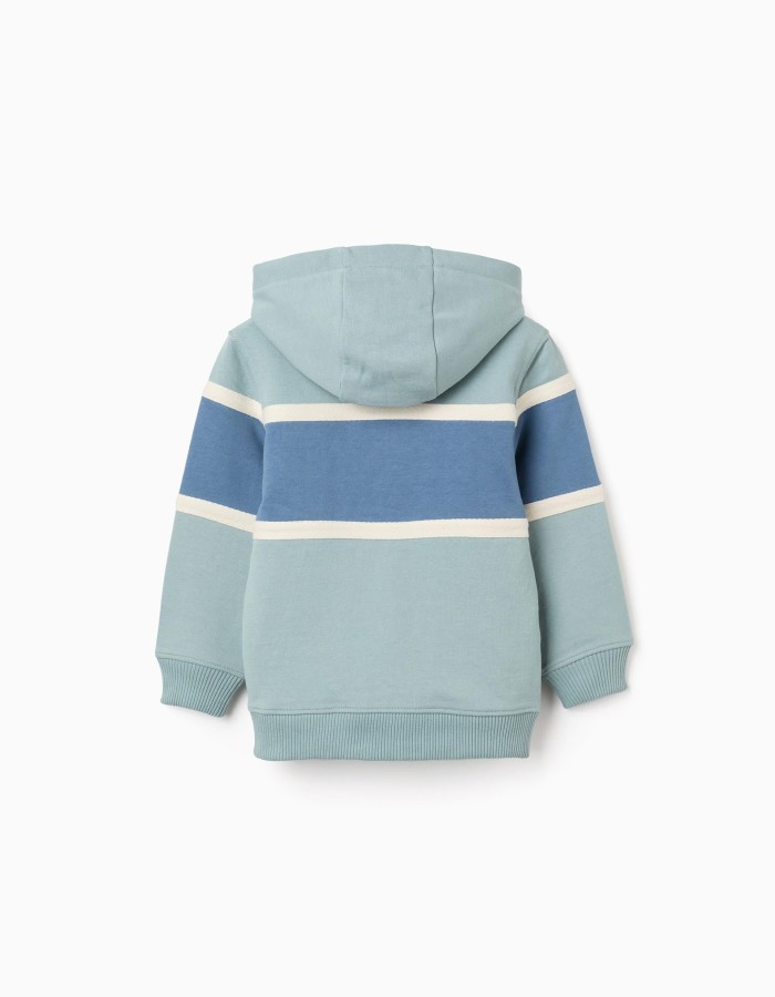 Cotton hooded sweatshirt with colour block for boys, green/blue/white
