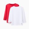 Pack of 2 Long-Sleeved Cotton T-shirts for Boys, White/Red