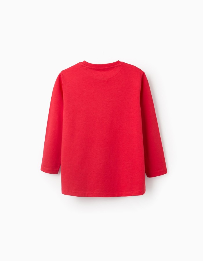 Pack of 2 Long-Sleeved Cotton T-shirts for Boys, White/Red