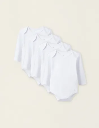 Pack of 4 Long Sleeve Bodysuits for Babies and Newborns, White