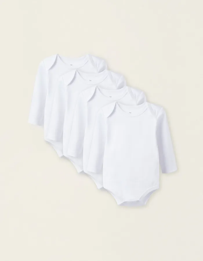 Pack of 4 Long Sleeve Bodysuits for Babies and Newborns, White