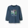 Long sleeve cotton T-shirt with print 'C' for boys, petrol blue