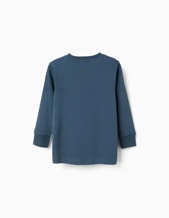 Long sleeve cotton T-shirt with print 'C' for boys, petrol blue
