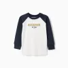 Long Sleeve Cotton T-shirt for Boys, White/Dark Blue