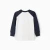 Long Sleeve Cotton T-shirt for Boys, White/Dark Blue