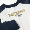 Long Sleeve Cotton T-shirt for Boys, White/Dark Blue