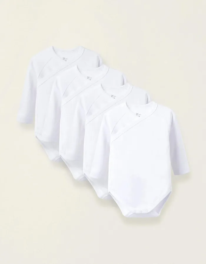 Pack of 4 Brushed Cotton Bodysuits for Newborns and Babies, White