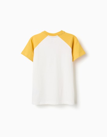 Cotton T-shirt with Colors print for boys, white/yellow
