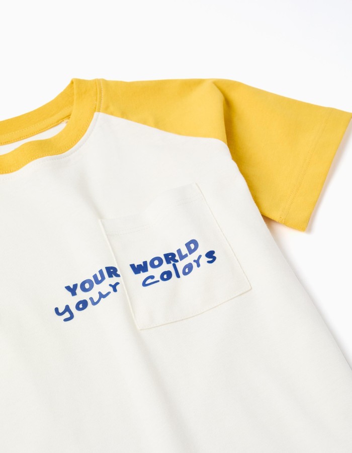 Cotton T-shirt with Colors print for boys, white/yellow