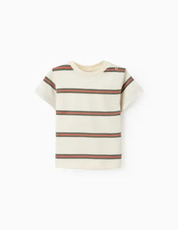 Striped cotton T-shirt for baby boys, beige/orange/green