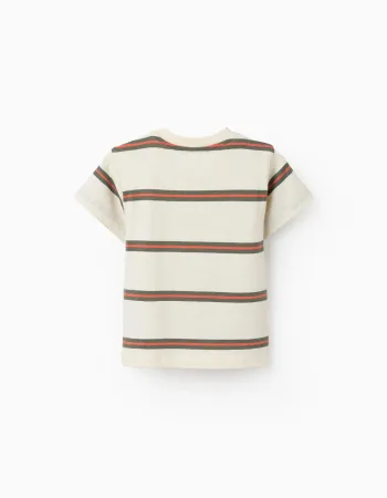 Striped cotton T-shirt for baby boys, beige/orange/green