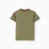 Cotton T-shirt with embroidered cactus for baby boys, dark green