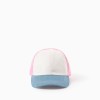 Cotton cap with colour block for babies and girls, white/blue/pink