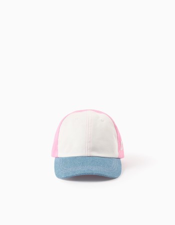 Cotton cap with colour block for babies and girls, white/blue/pink