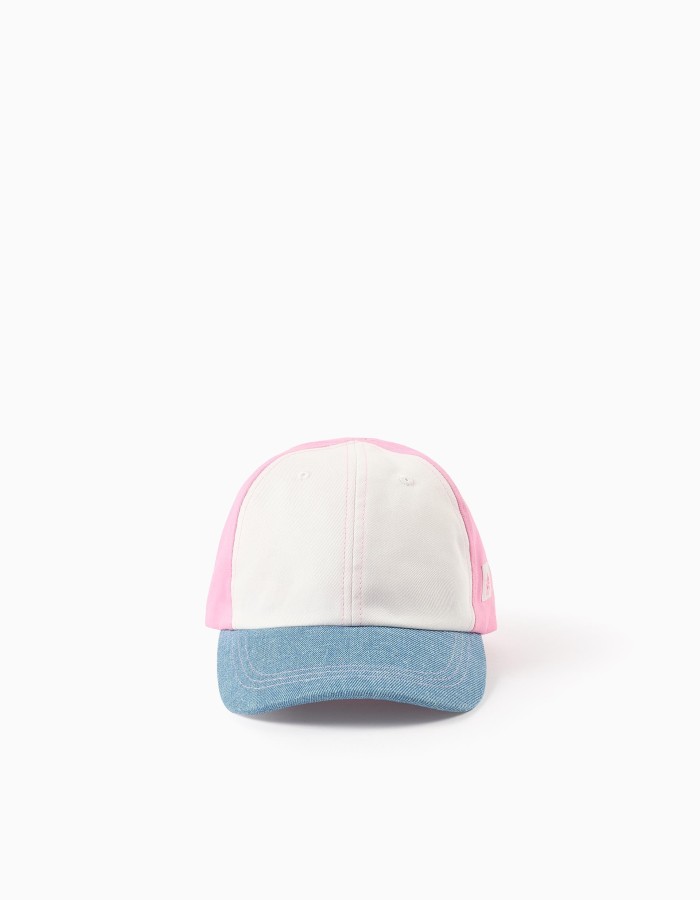 Cotton cap with colour block for babies and girls, white/blue/pink