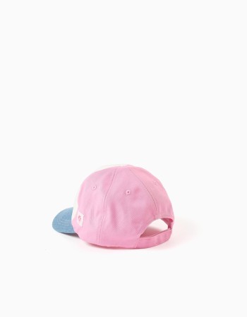 Cotton cap with colour block for babies and girls, white/blue/pink