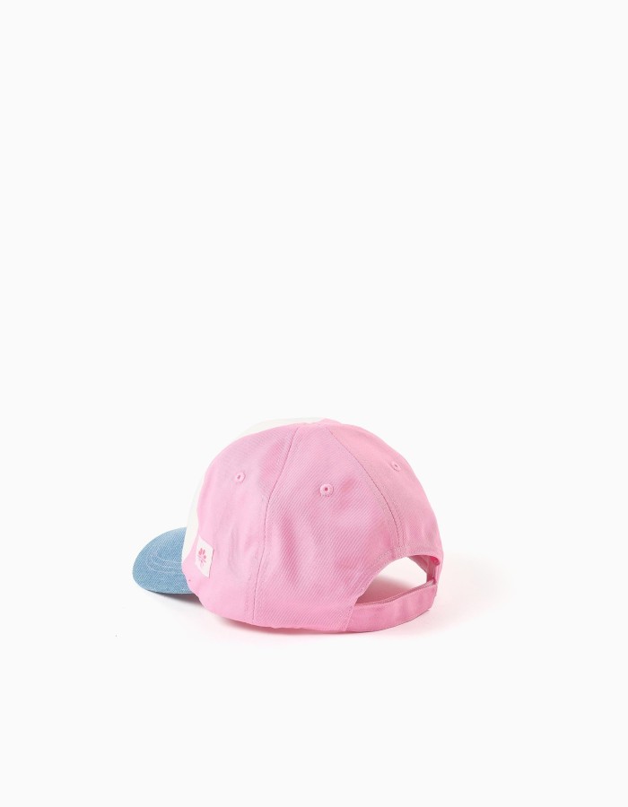 Cotton cap with colour block for babies and girls, white/blue/pink