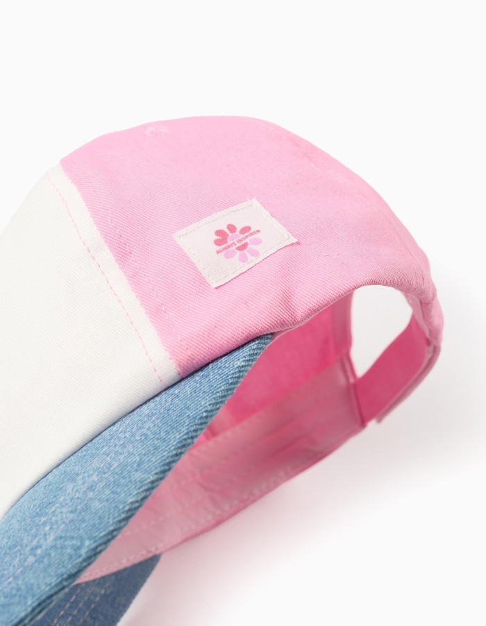 Cotton cap with colour block for babies and girls, white/blue/pink