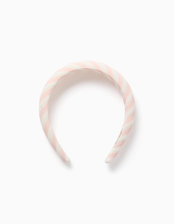 Striped padded Alice band for girls, light pink/white