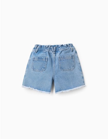Denim shorts with frayed hems for girls, light blue