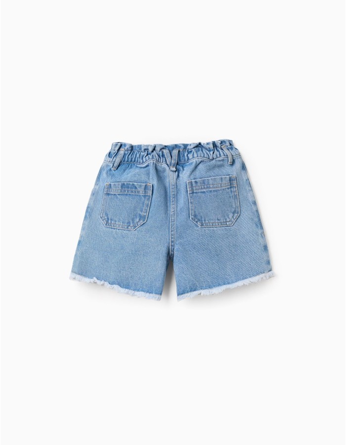 Denim shorts with frayed hems for girls, light blue