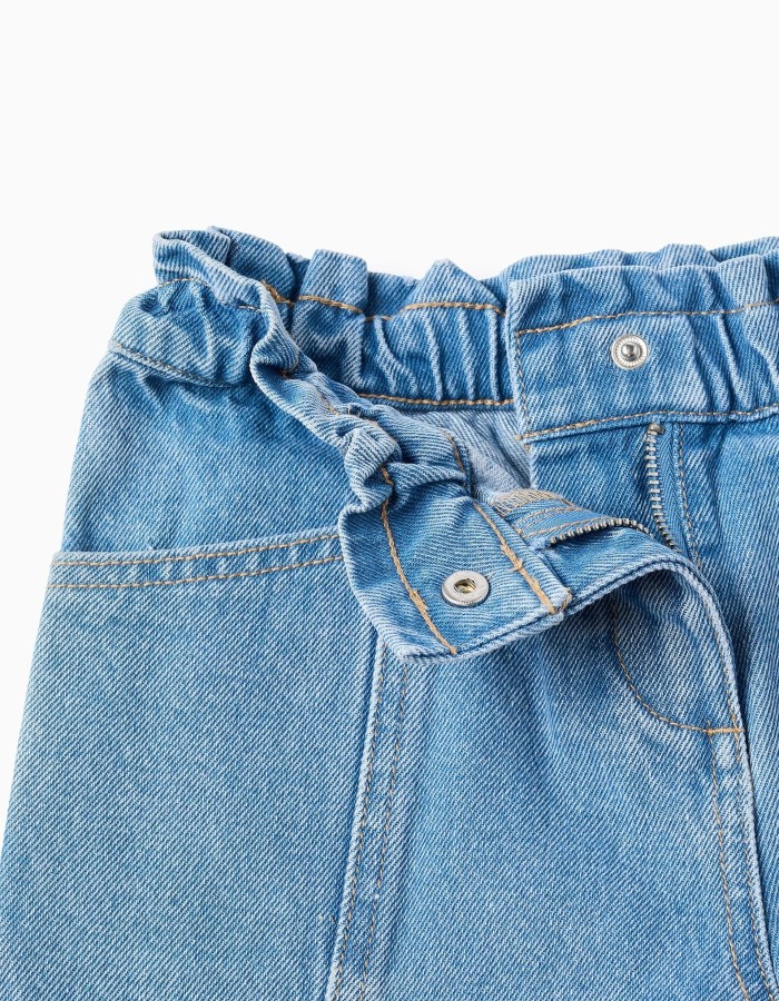 Denim shorts with frayed hems for girls, light blue