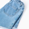 Denim shorts with frayed hems for girls, light blue