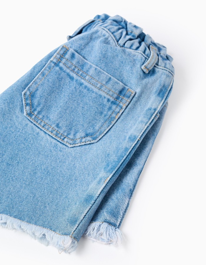 Denim shorts with frayed hems for girls, light blue