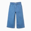 Wide leg denim trousers for girls, light blue