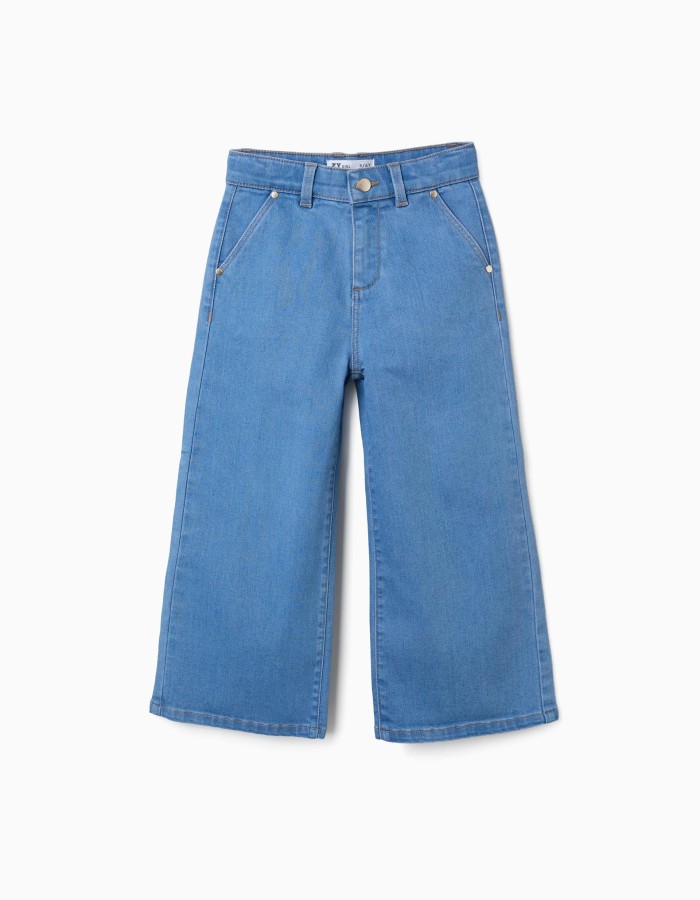 Wide leg denim trousers for girls, light blue