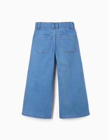 Wide leg denim trousers for girls, light blue