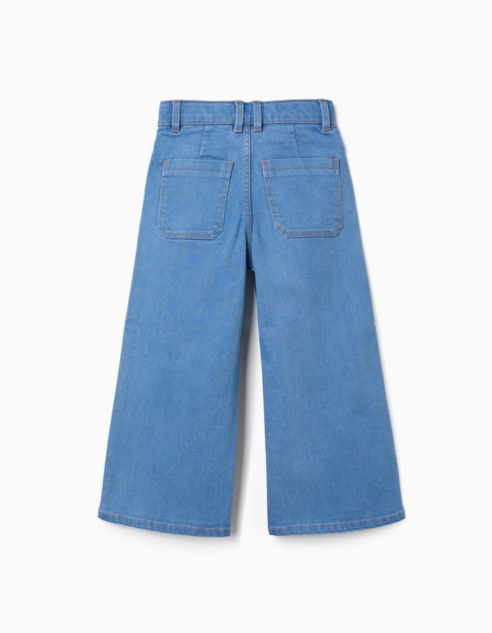 Wide leg denim trousers for girls, light blue