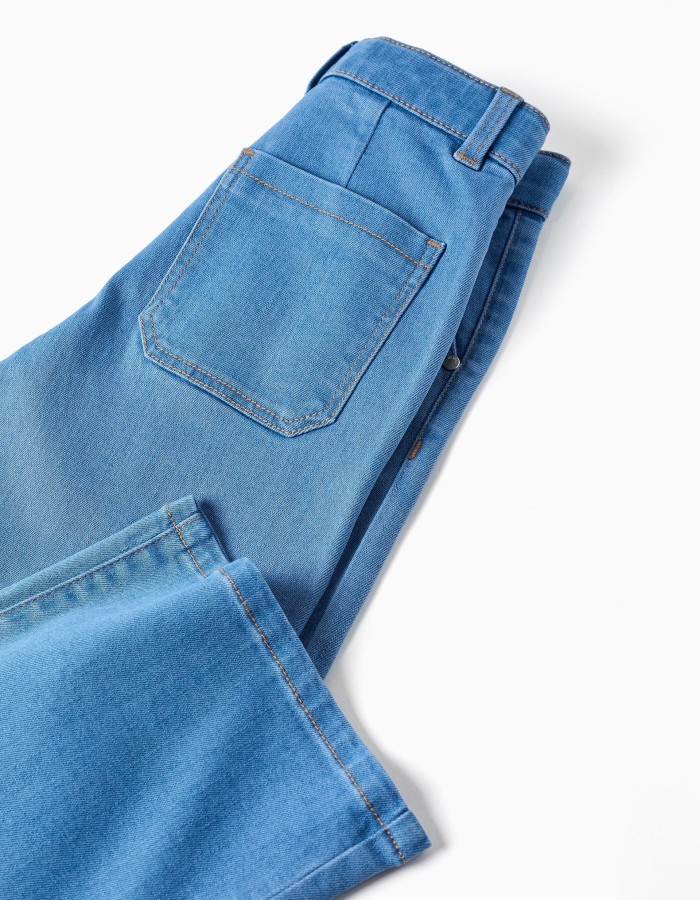 Wide leg denim trousers for girls, light blue