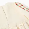 Dress with balloon sleeves and embroidery for girls, light beige