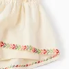 Dress with balloon sleeves and embroidery for girls, light beige