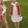 Long sleeve floral dress with lining for girls, light beige/pink