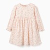 Long sleeve floral dress with lining for girls, light beige/pink