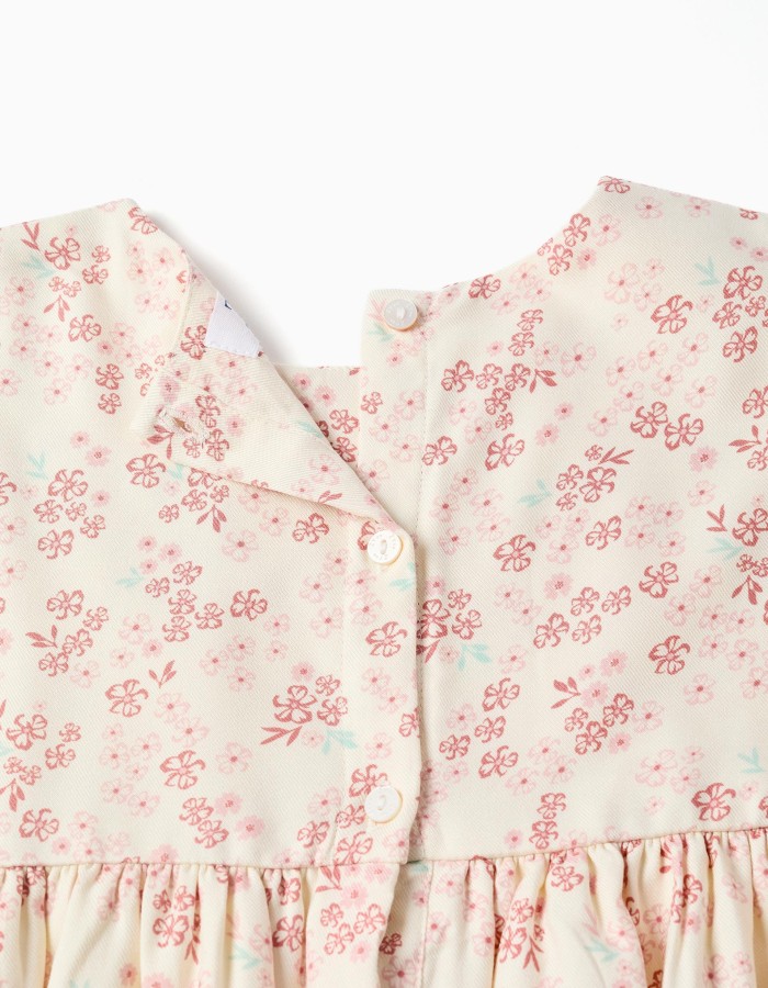 Long sleeve floral dress with lining for girls, light beige/pink