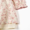 Long sleeve floral dress with lining for girls, light beige/pink