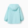 Hooded windbreaker with lining for girls, turquoise blue