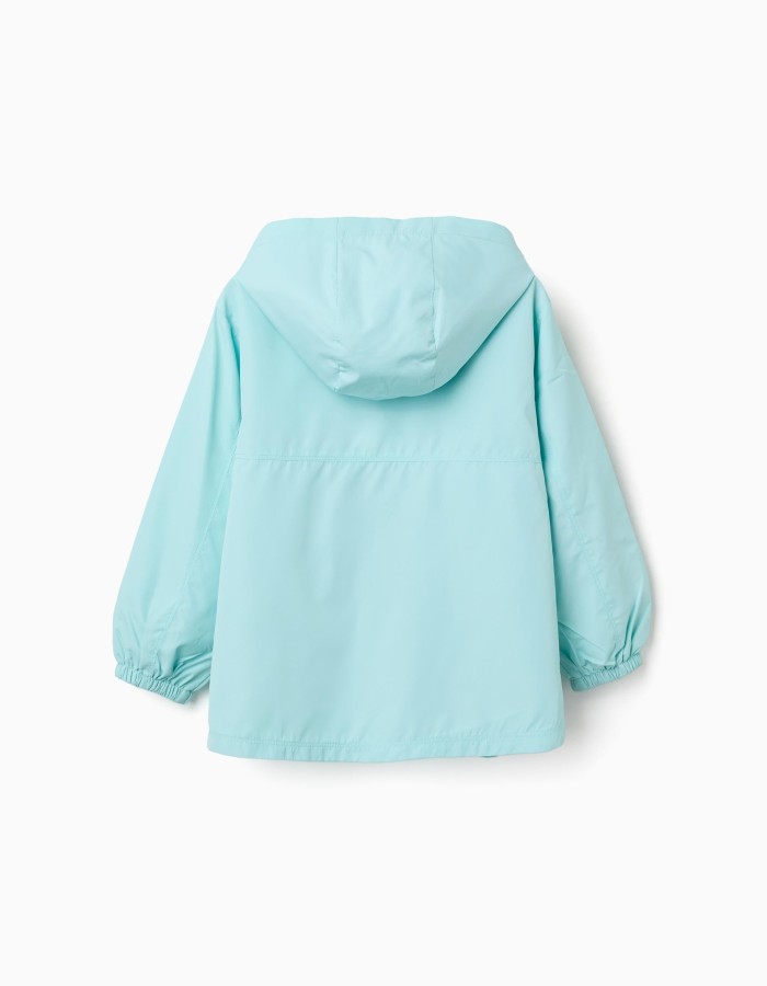 Hooded windbreaker with lining for girls, turquoise blue