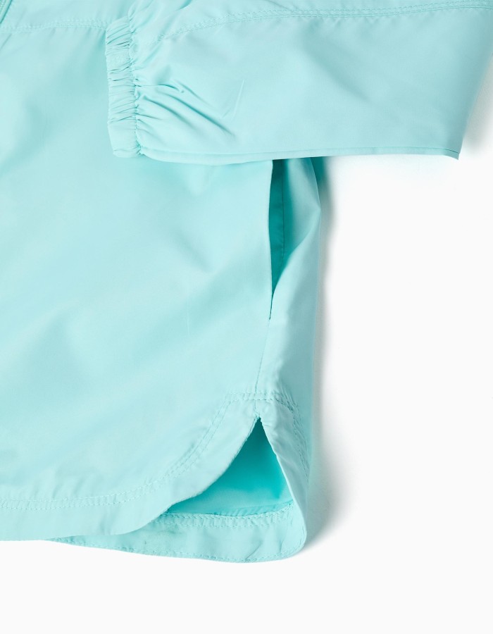 Hooded windbreaker with lining for girls, turquoise blue