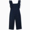 Cotton jumpsuit with broderie anglaise and ruffles for girls, dark blue