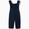 Cotton jumpsuit with broderie anglaise and ruffles for girls, dark blue